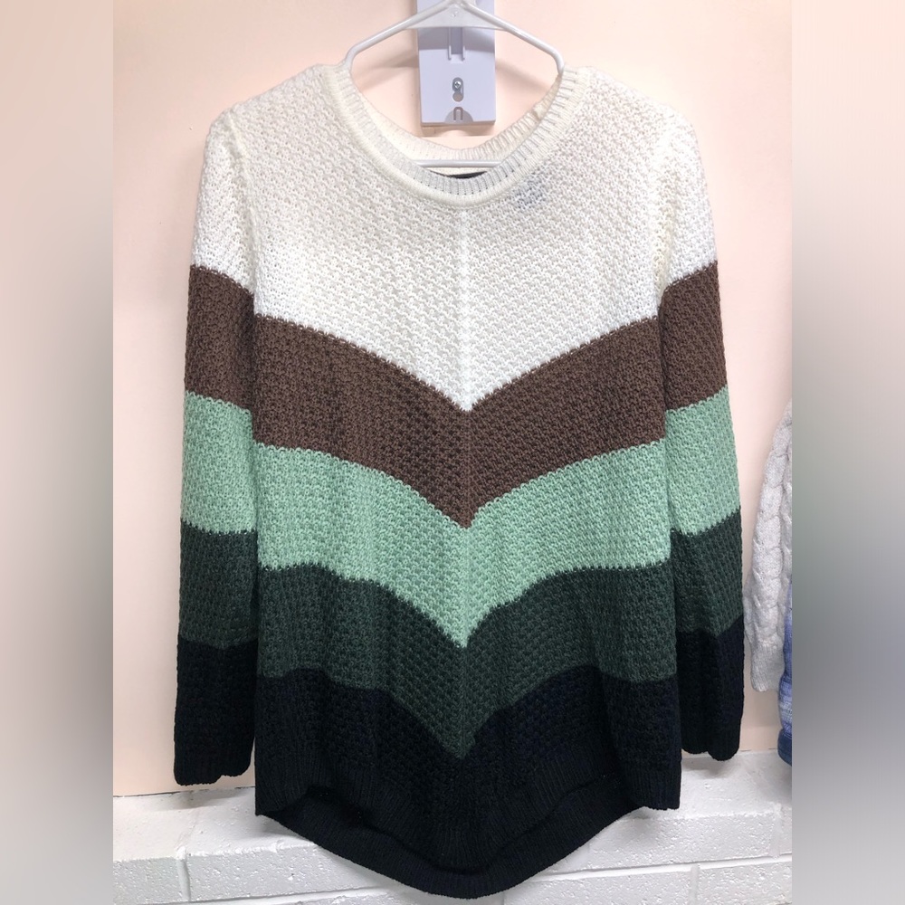 Preswick & Moore Chevron Knit Sweater - White, Brown, Green